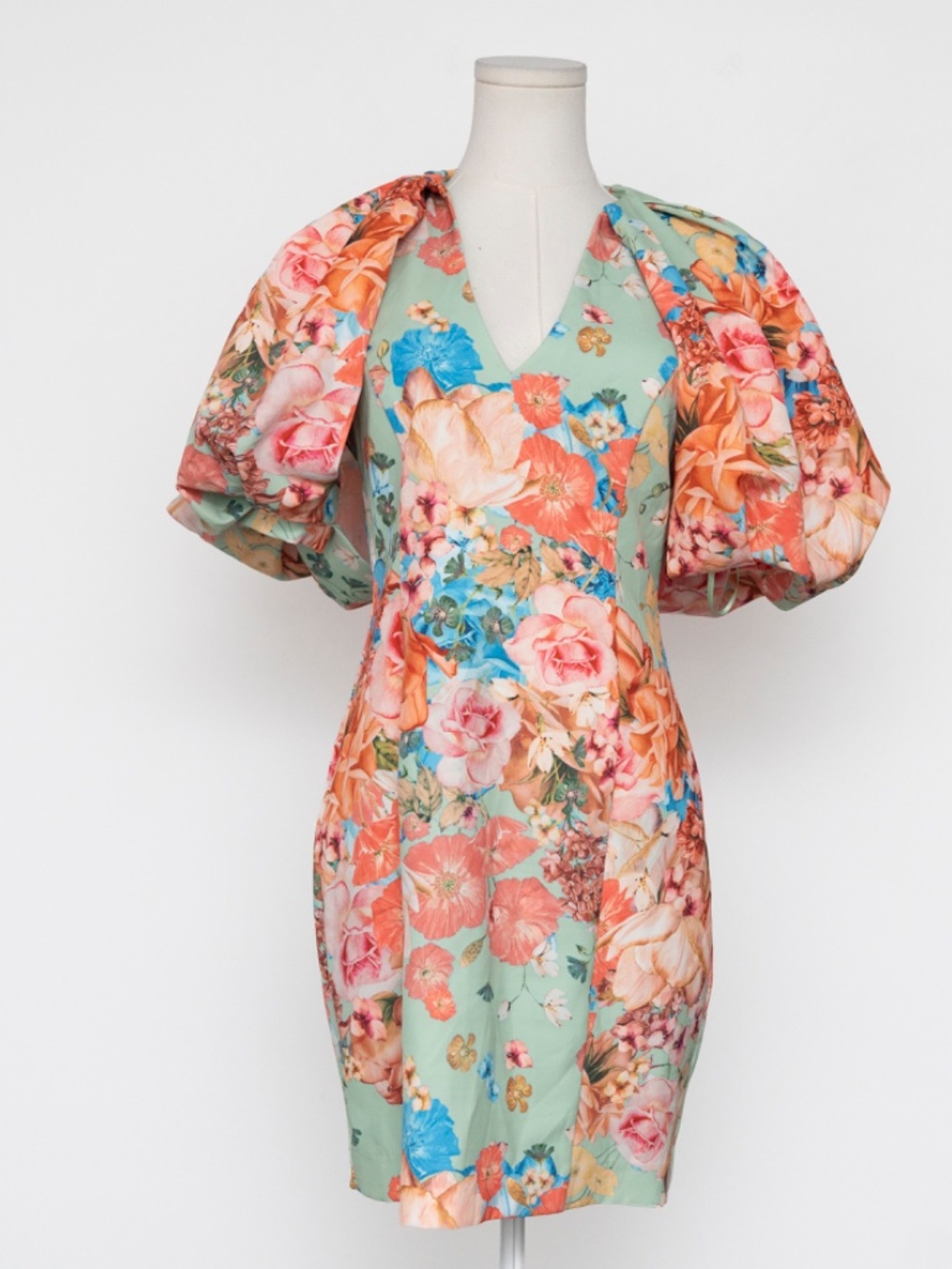 Jewel Badgley Mischka -  Floral Puff-Sleeve Cocktail Dress